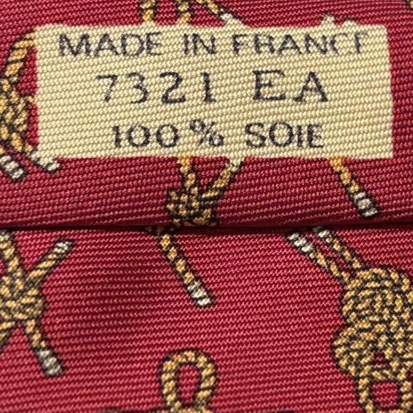 Vintage Hermes Deep Raspberry Pink/Red Silk Tie Sailing Knot Nautical 7321 MA - Picture 5 of 5